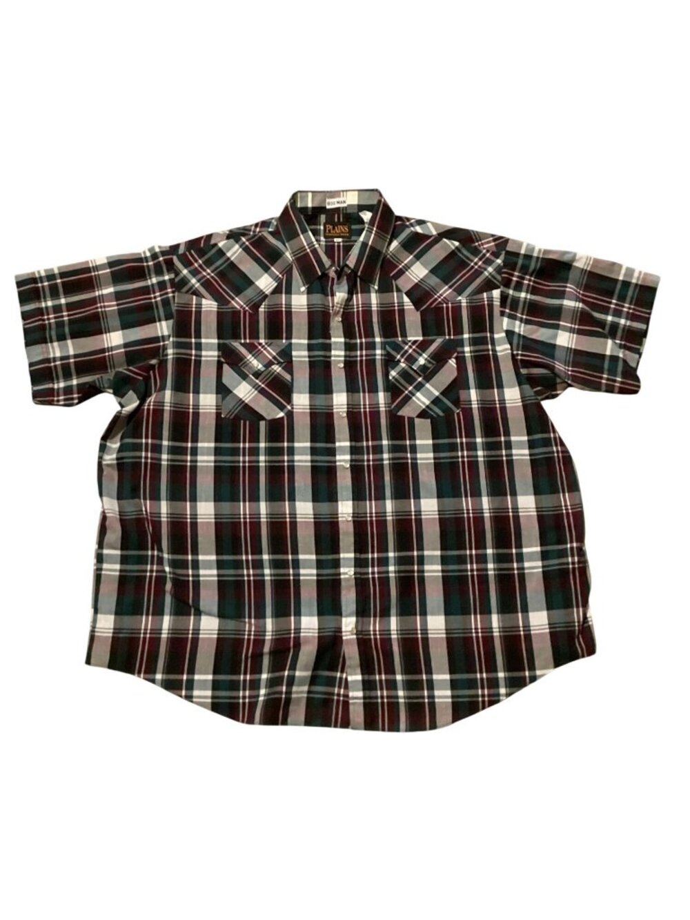 Plains Western Wear Big Man Men's 3XL Green/Purple Plaid Short Sleeve Pre-Owned